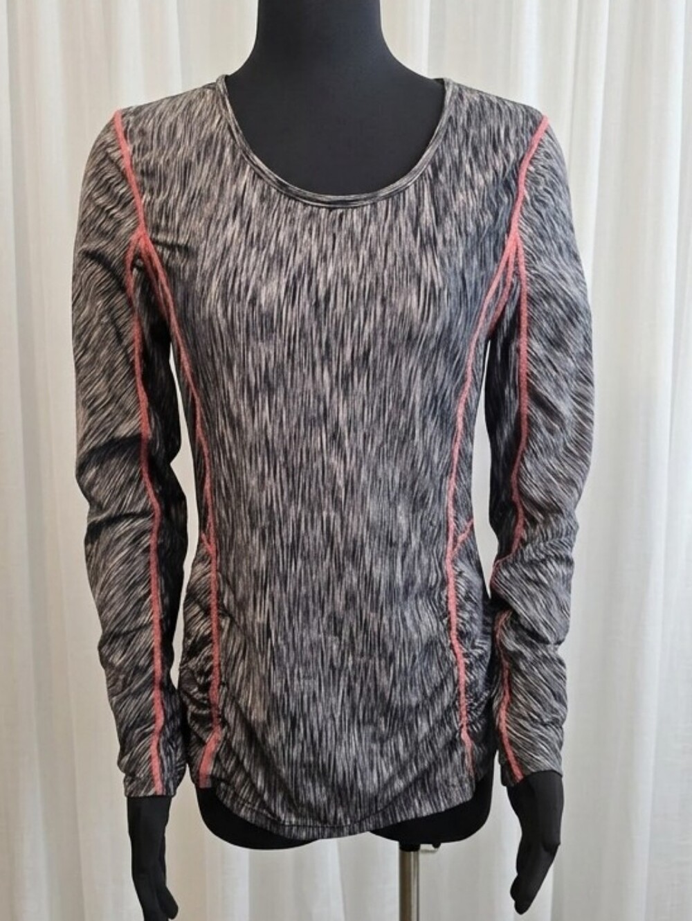 Athleta Heathered Gray Long Sleeve Top with Pink Stitching